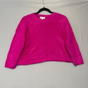 See You Soon Anthropologie Womens Fuzzy Cropped Sweater Size S/M Bright Pink